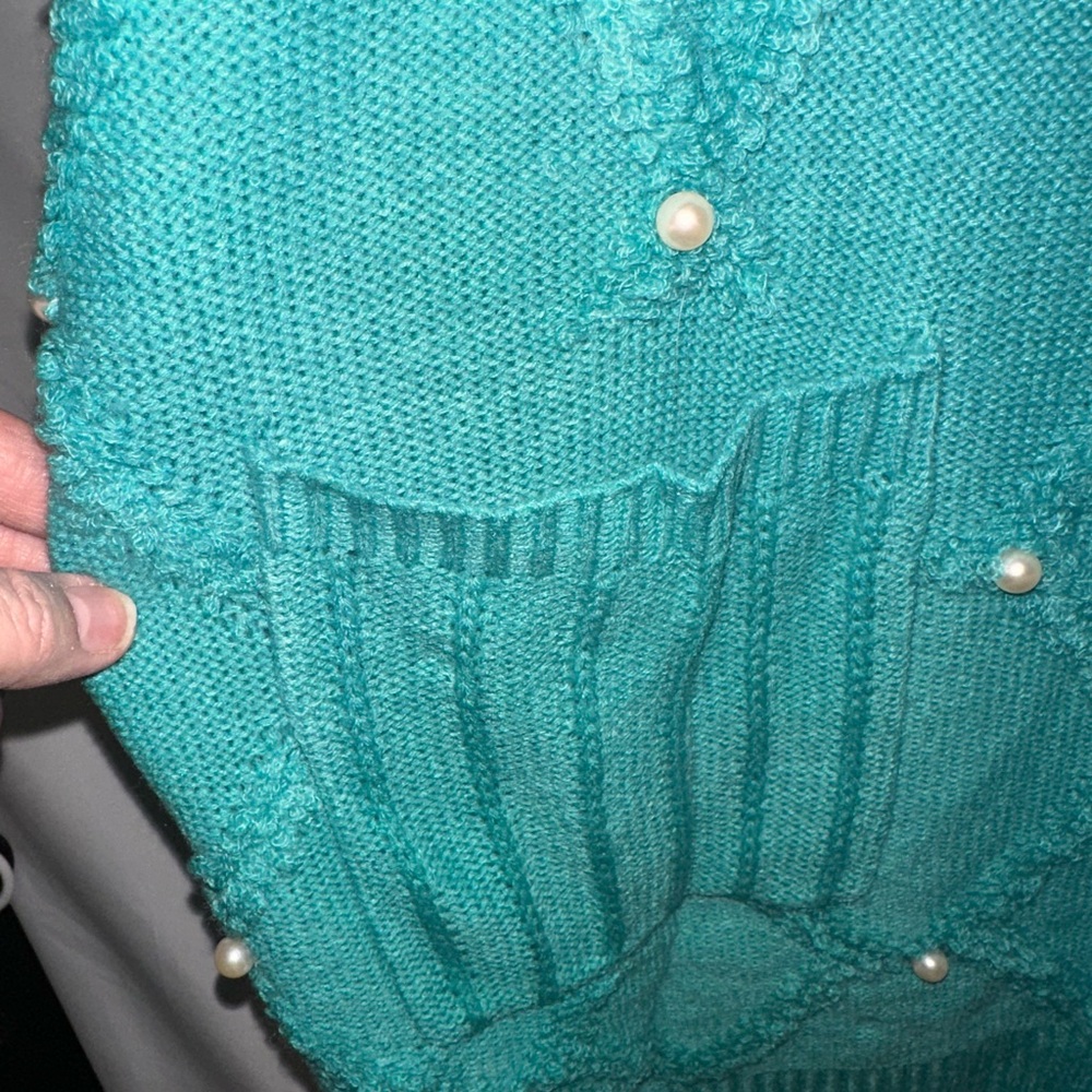Umgee Teal Pearl-Embellished Open Front Cardigan - Picture 5 of 7